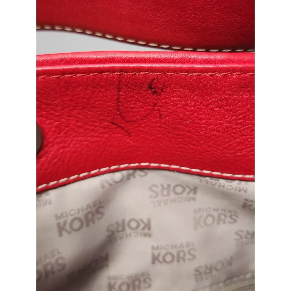 Preowned Michael Kors Brookville Burgundy And Beige Large Shoulder Bag Purse